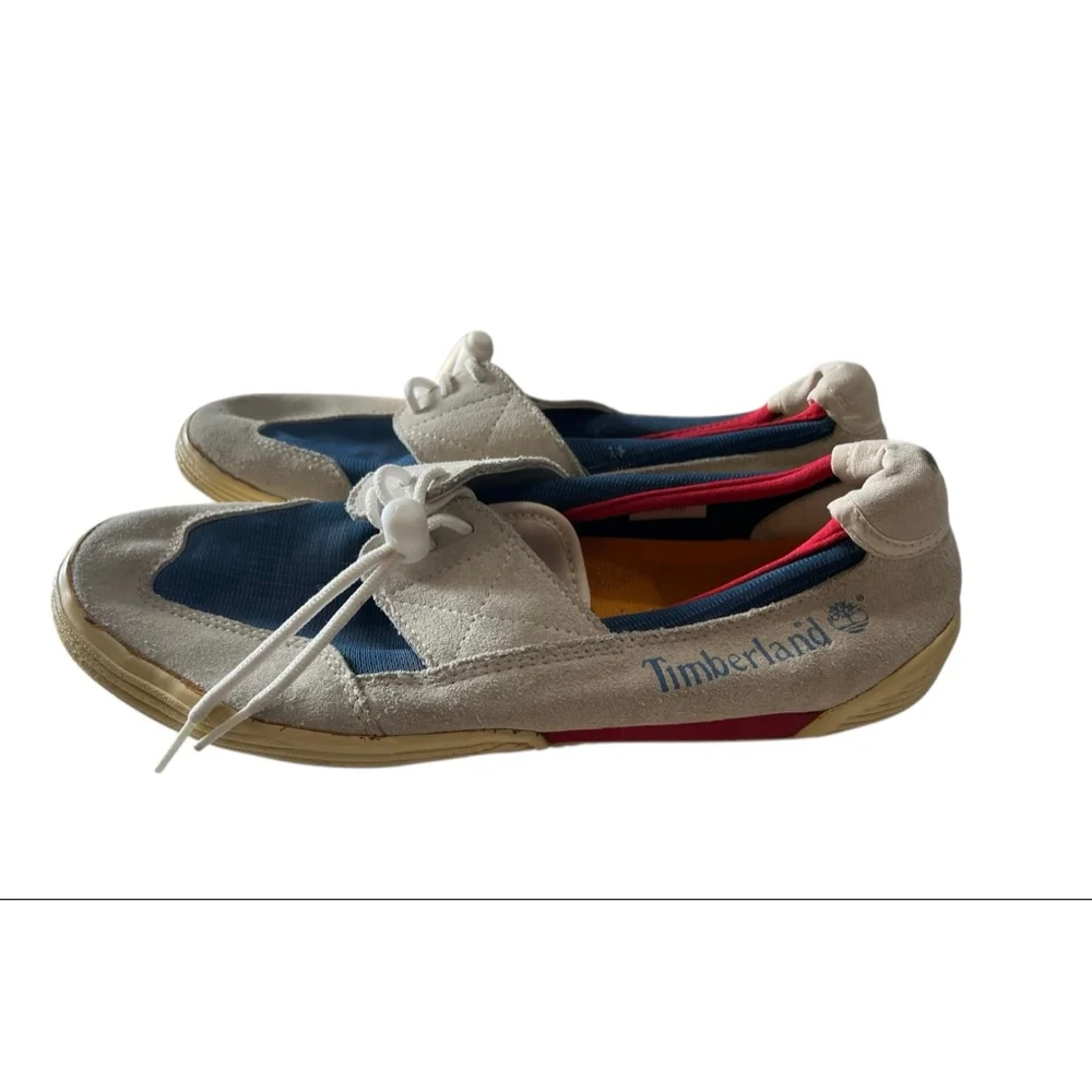 Timberland Suede Casual Loafers Shoes Size 9M RARE Red Blue Tan Men's Boating